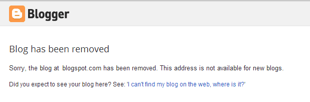 Blogger Blog Has Been Removed