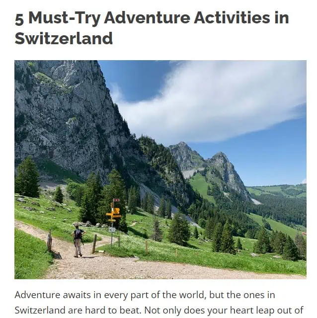 Travel Blog Adventure Activities Post Example