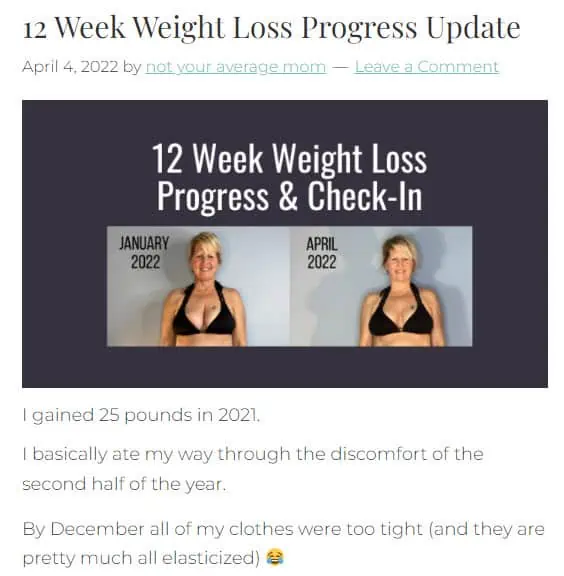 Weight Loss Blog Progress Tracking Post Example