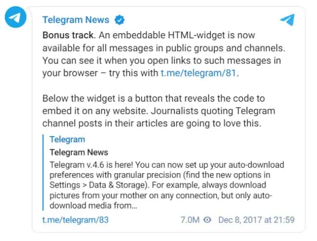 Embedable Telegram Widget