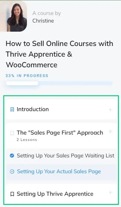Thrive Apprentice Sidebar Course Lessons